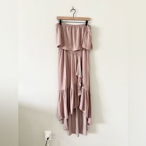 NWT Naked Zebra Strapless Ruffle High Low Hem Dress in Blush Pink Size L